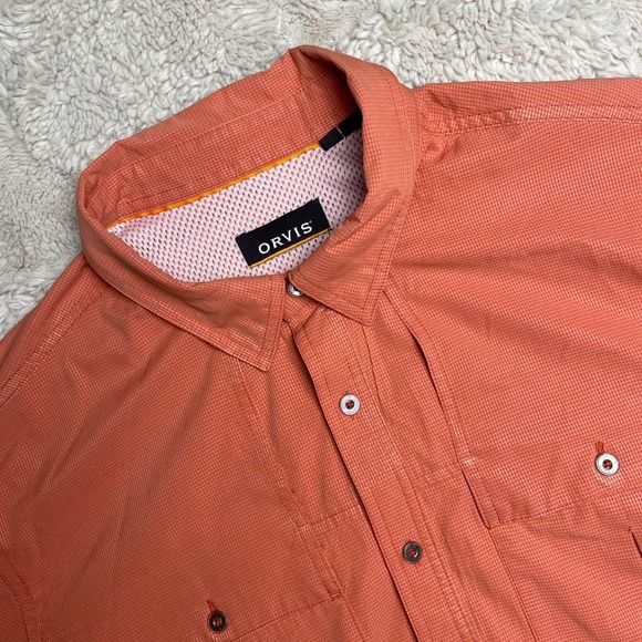 Orvis Other - Orvis Mens Large Orange Micro Check Short Sleeve Vented Fishing Shirt Button Up